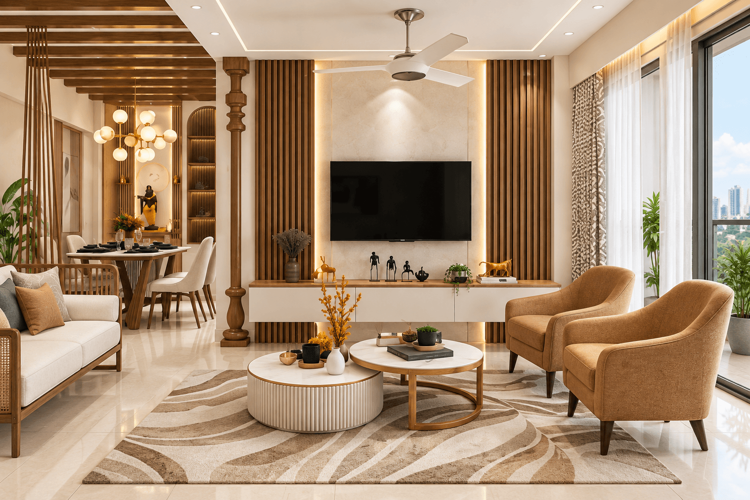 A welcoming living and dining space
