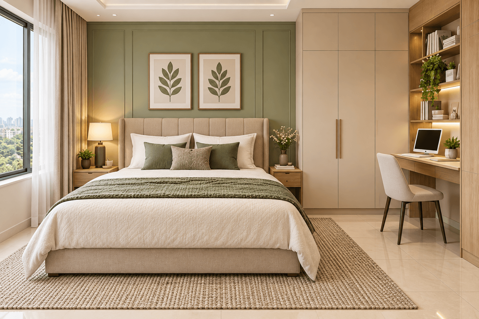 A bedroom with room to work