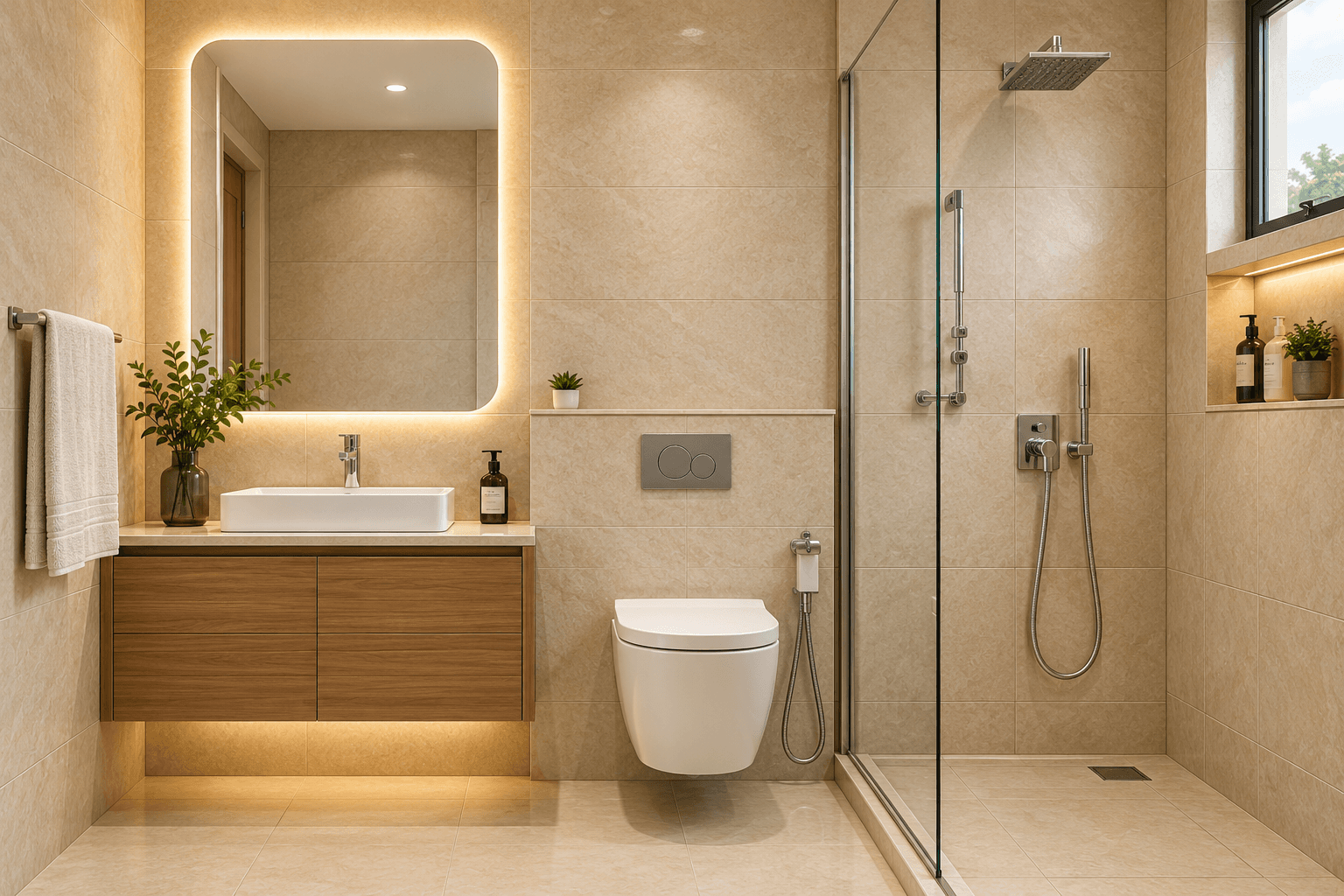 A coordinated bathroom finish
