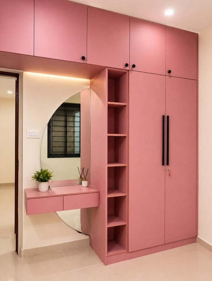 A wardrobe and dressing area in one